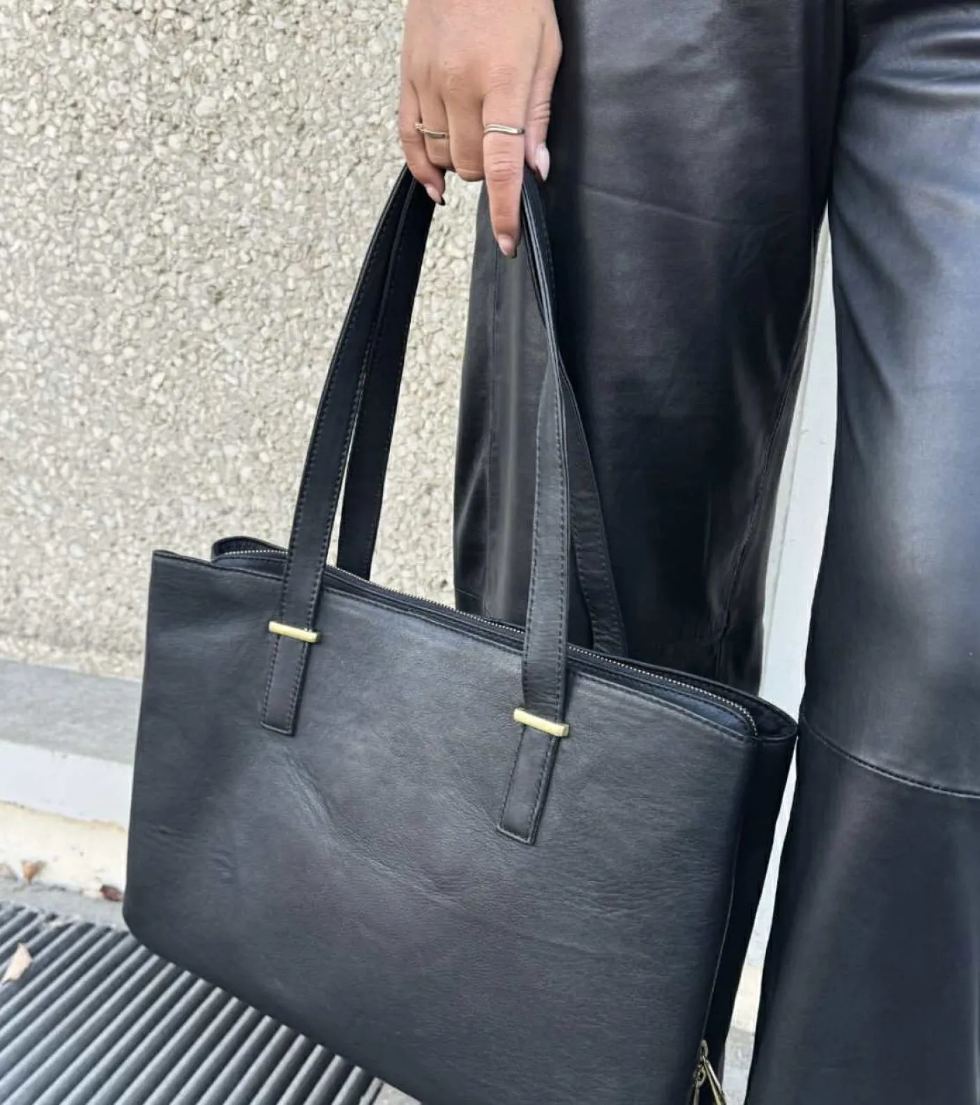 Arbejdstaske / shopper - Black leather