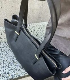 Arbejdstaske / shopper - Black leather