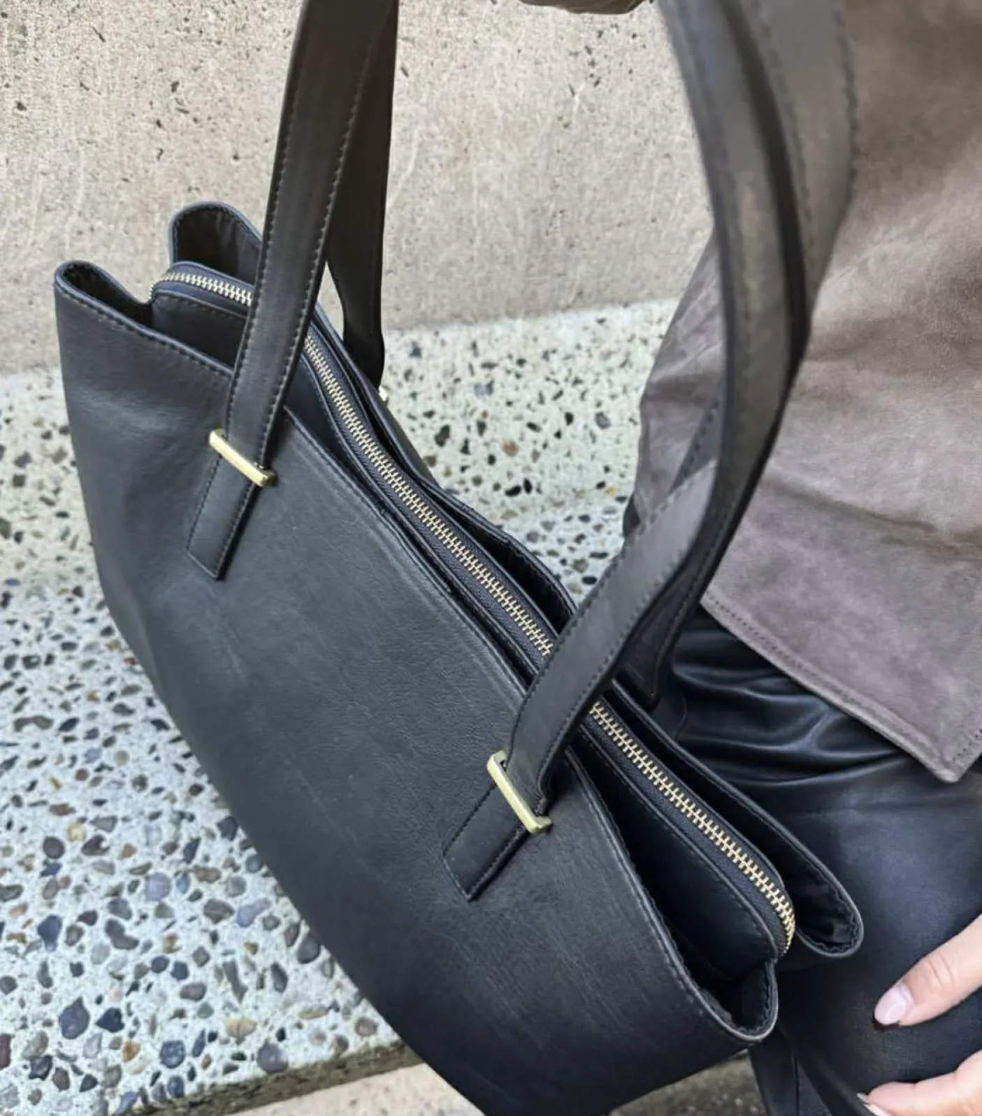 Arbejdstaske / shopper - Black leather
