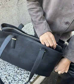 Arbejdstaske / shopper - Black leather