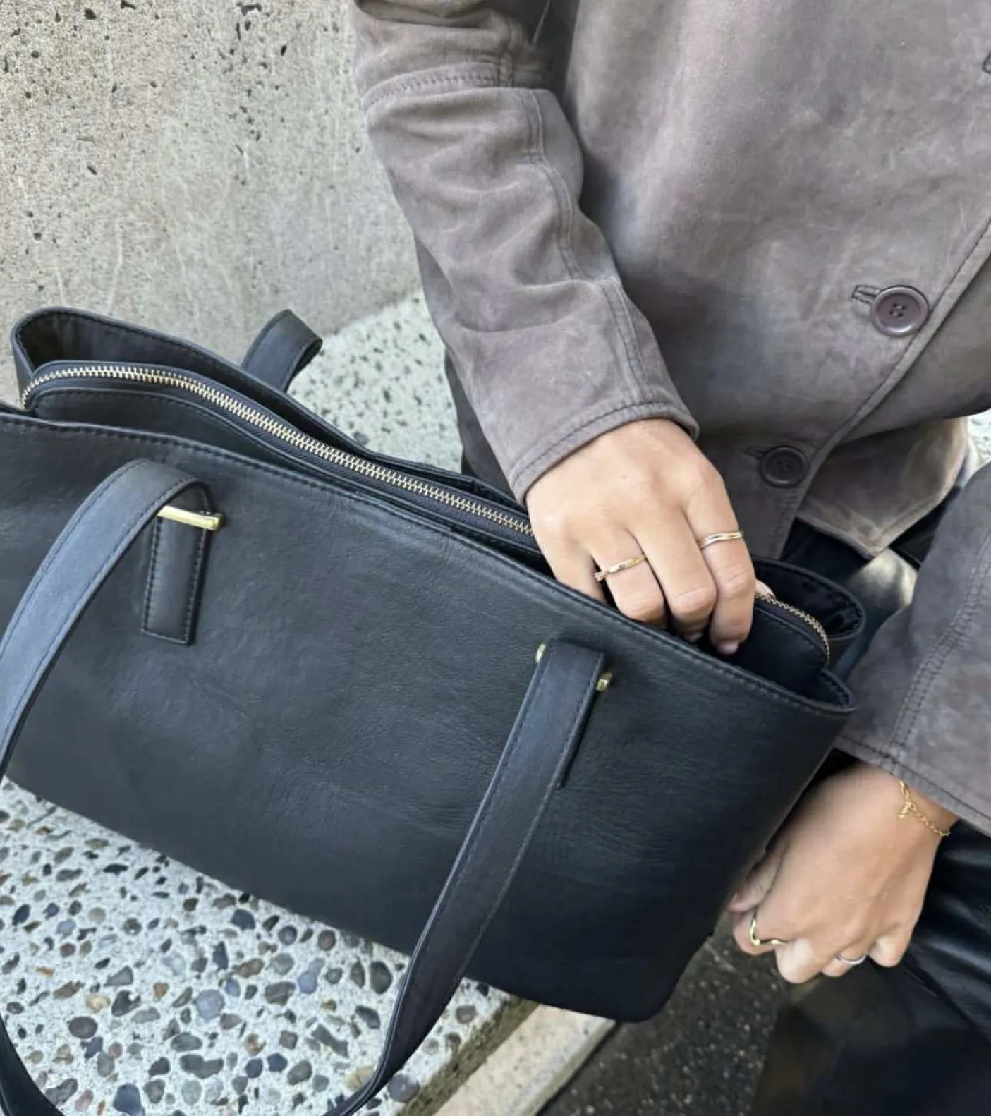 Arbejdstaske / shopper - Black leather