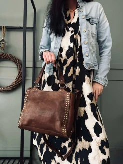 Arbejdstaske med nitter - Vintage cognac