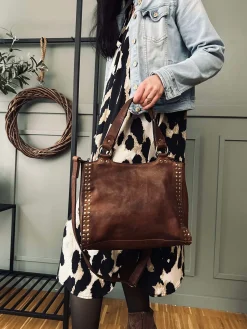 Arbejdstaske med nitter - Vintage cognac