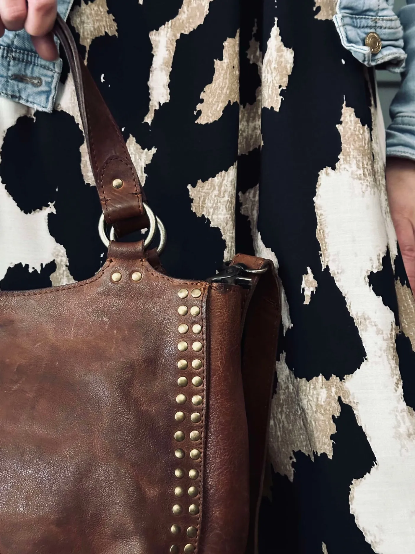 Arbejdstaske med nitter - Vintage cognac