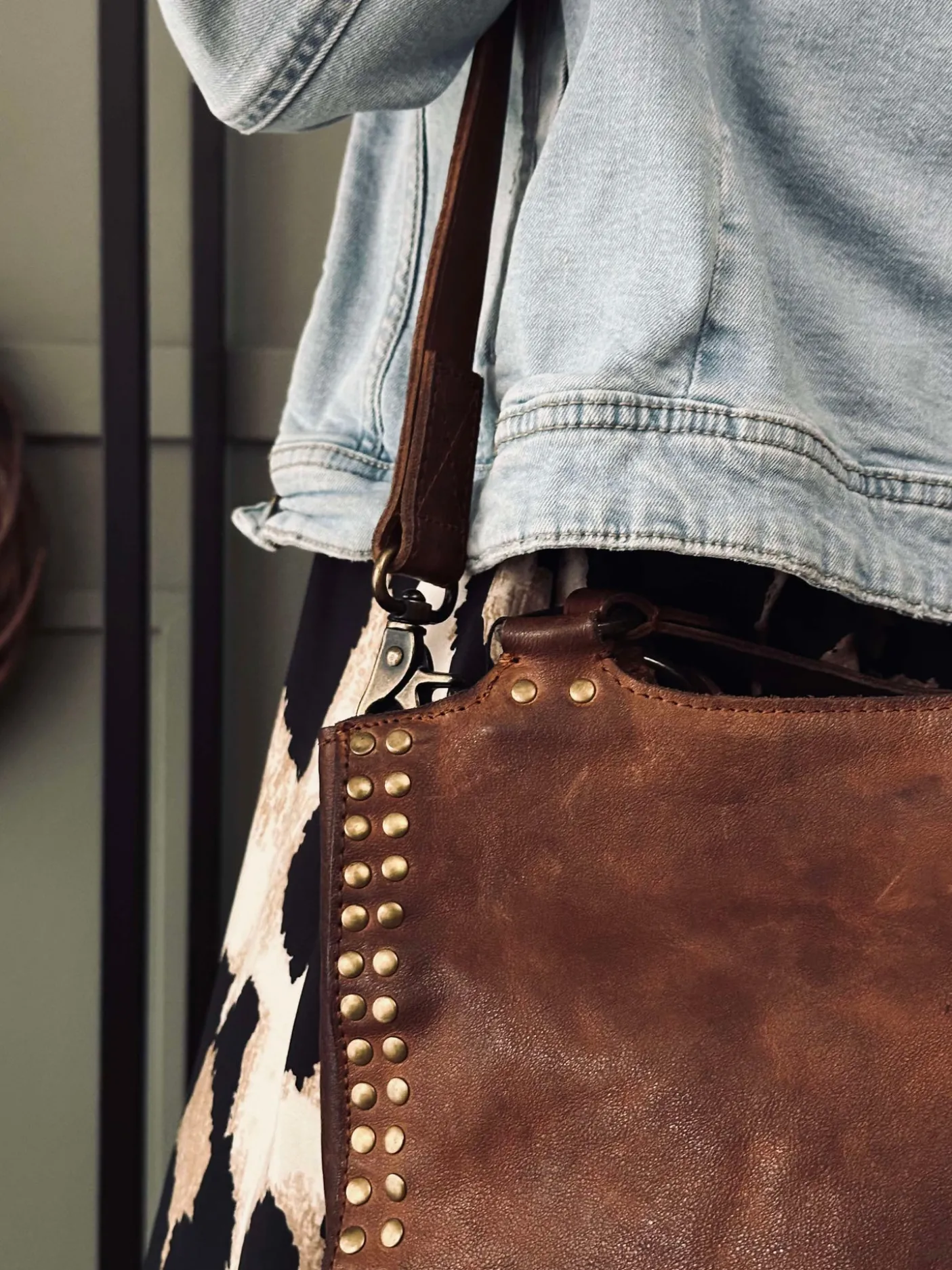 Arbejdstaske med nitter - Vintage cognac