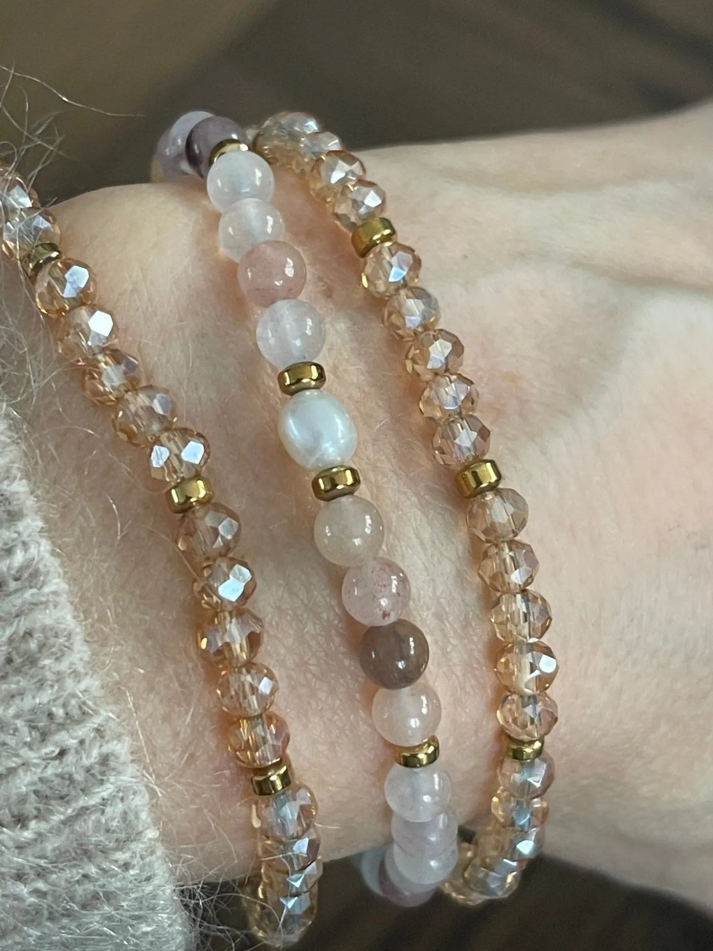 Armbånd Leah Blush/Natur – Sæt med 3 stk