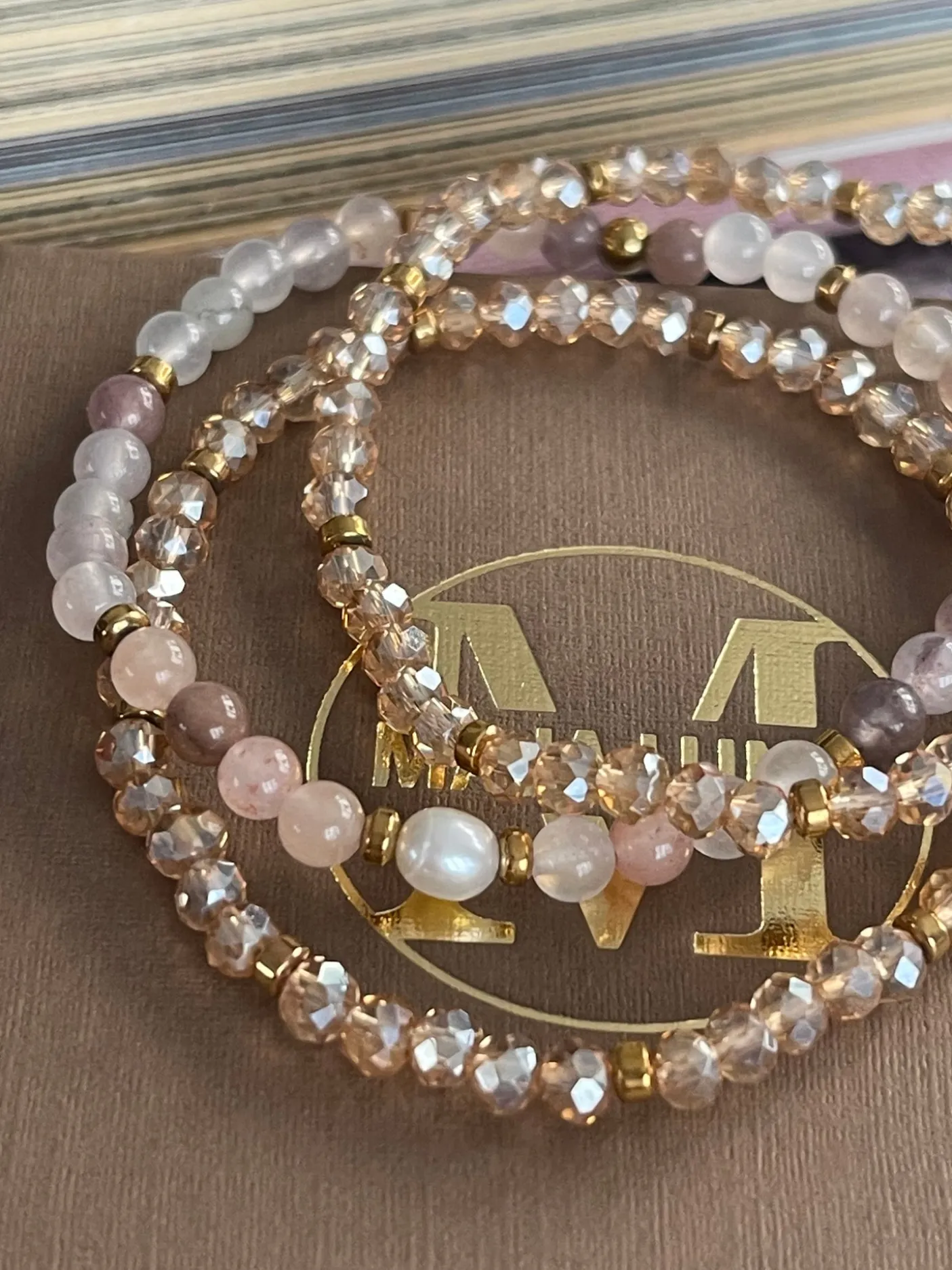 Armbånd Leah Blush/Natur – Sæt med 3 stk