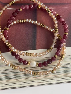 Armbånd Leah Bordeaux/Natur – Sæt med 3 stk