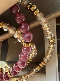 Armbånd Leah Bordeaux/Natur – Sæt med 3 stk