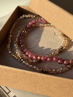 Armbånd Leah Bordeaux/Natur – Sæt med 3 stk