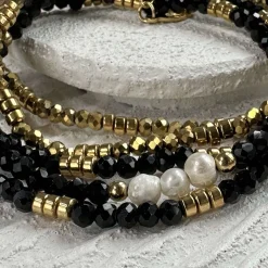 Armbånd MICHELLE Black / Pearl - 5 stk