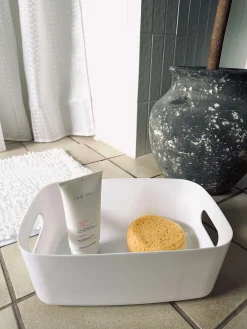 Badeværelsessæt: Badeforhæng & bademåtte / Hvid