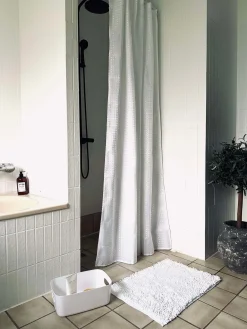 Badeværelsessæt: Badeforhæng & bademåtte / Hvid