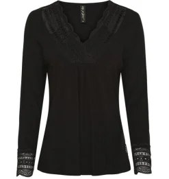 Bluse med blonde – Black