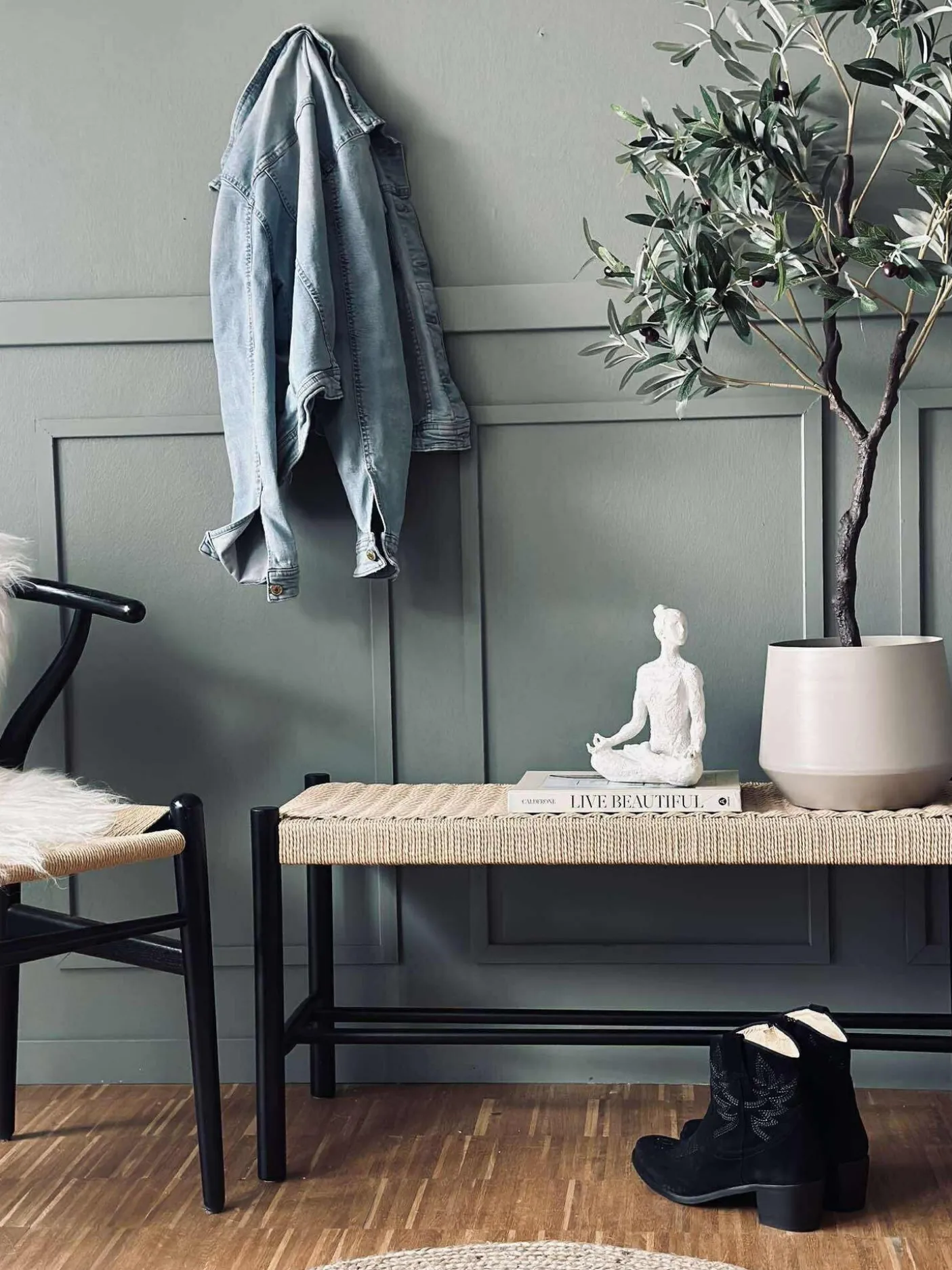 Bænk bøg Sort / natur - 120 cm