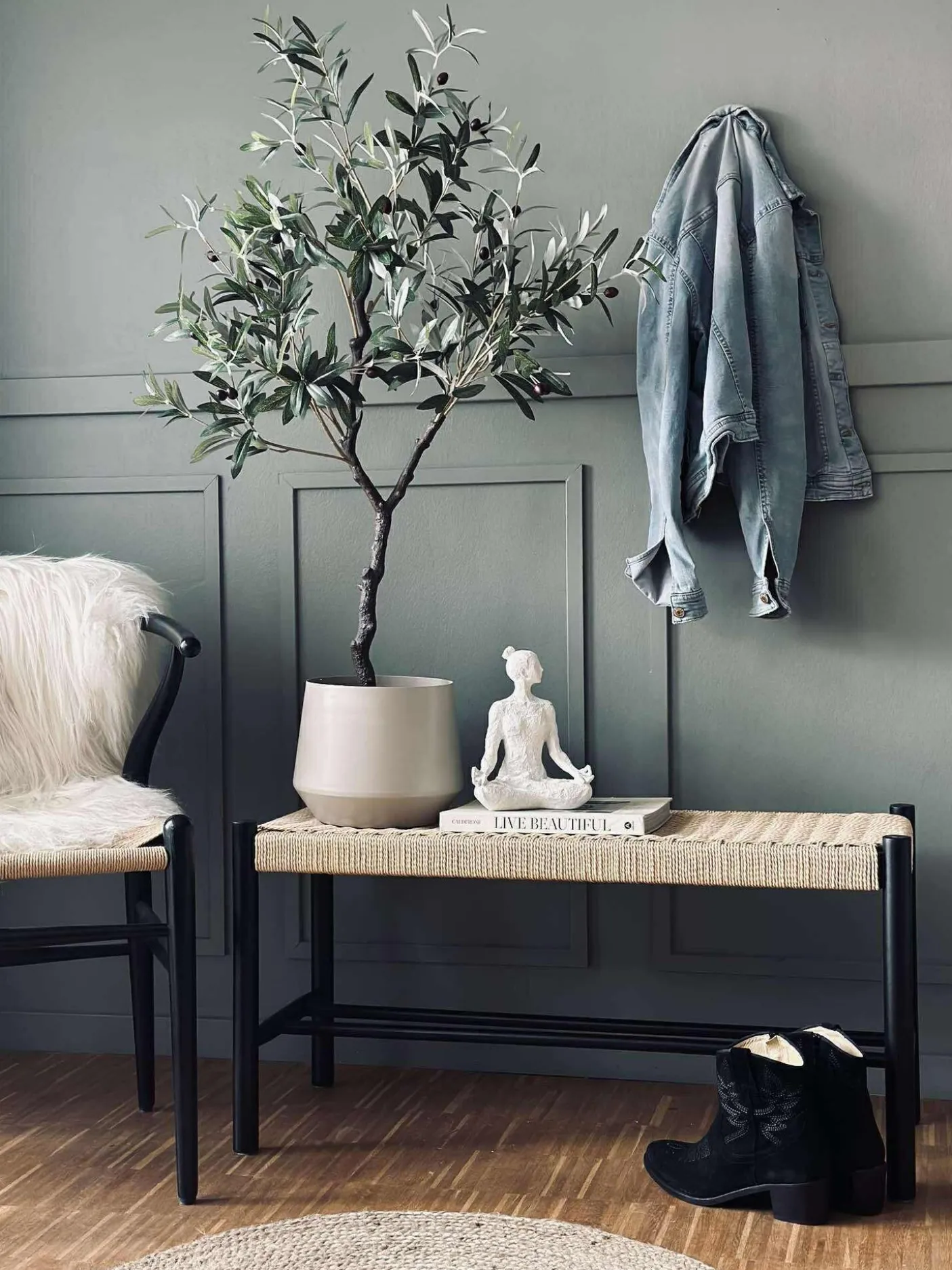 Bænk bøg Sort / natur - 90 cm