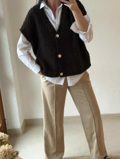 Cardigan med kort ærmer - Brown