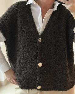 Cardigan med kort ærmer - Brown