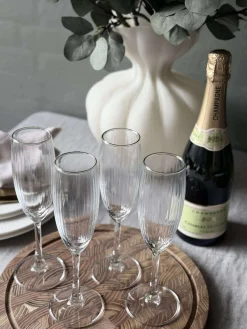 Champagneglas Rillet med guld kant - 4 stk.