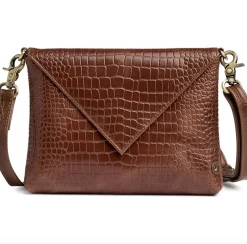 Clutch croco i skind - Cognac