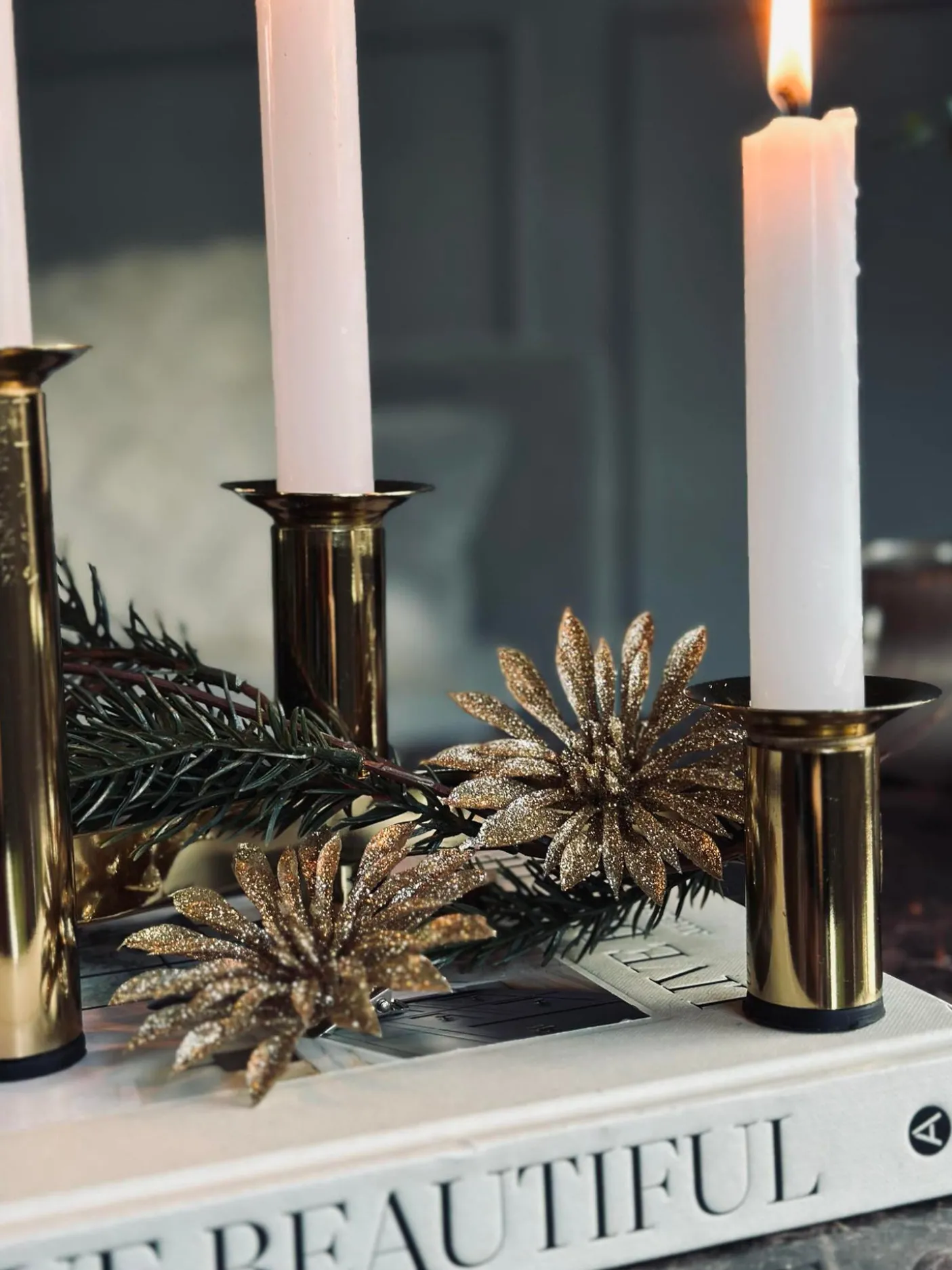 Deco blomster med glimmer - 4 stk