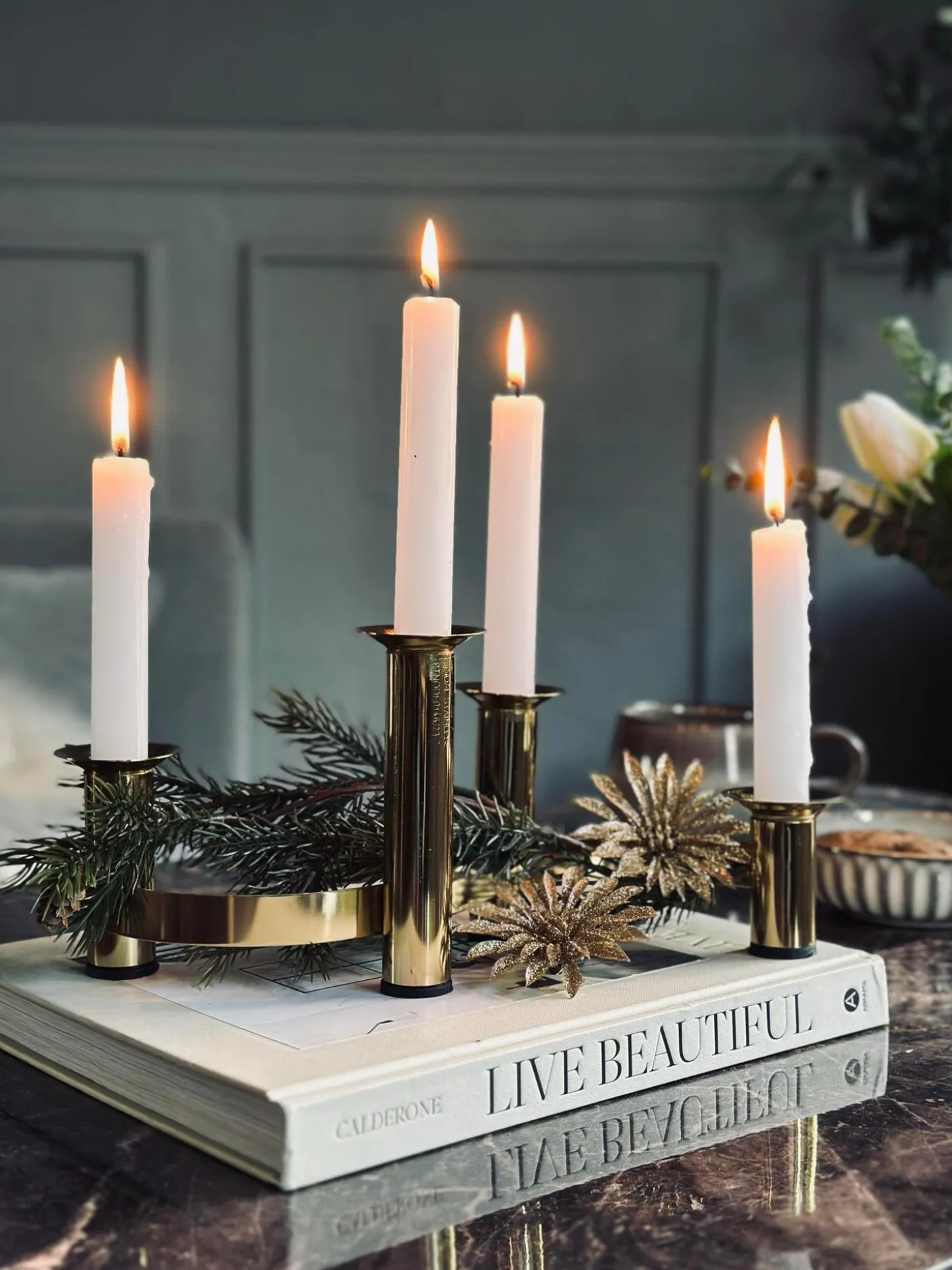 Deco blomster med glimmer - 4 stk