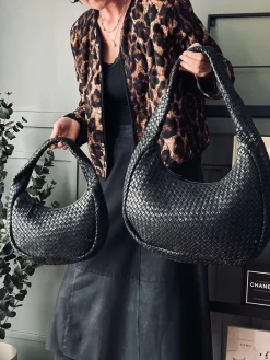 Elegant håndflettet skuldertaske - Black