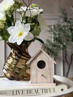 Fuglehus i træ - Lys Grå