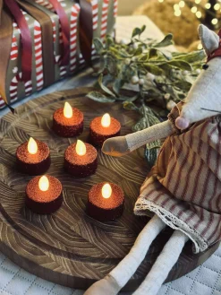 Fyrfadslys med led - Rød glitter 6 stk.