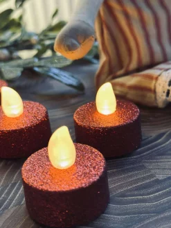 Fyrfadslys med led - Rød glitter 6 stk.