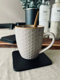 Glasbrik / Coaster - 4 stk Sort bøffellæder