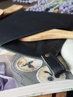 Grydelap med lomme - Sort læder