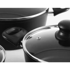 Grydesæt - 3 stk med glaslåg - Aluminium/keramisk belægning