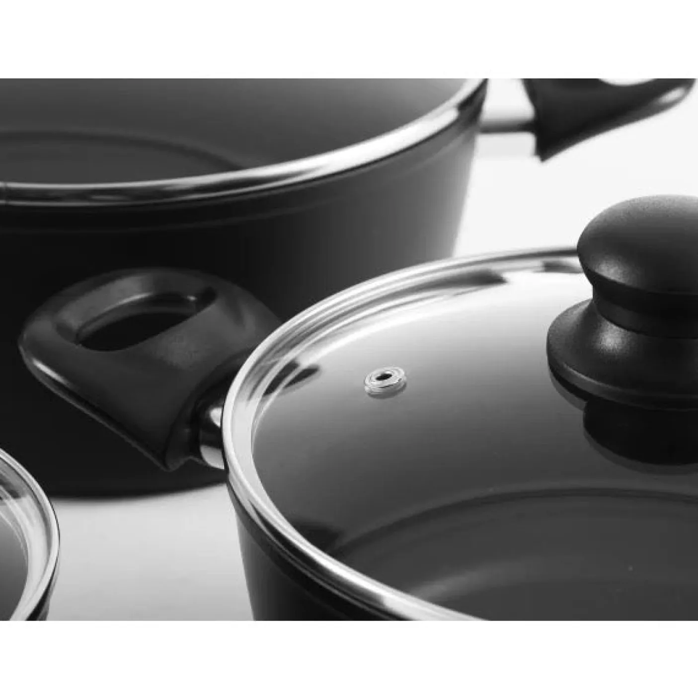 Grydesæt - 3 stk med glaslåg - Aluminium/keramisk belægning