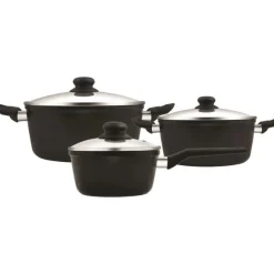 Grydesæt - 3 stk med glaslåg - Aluminium/keramisk belægning