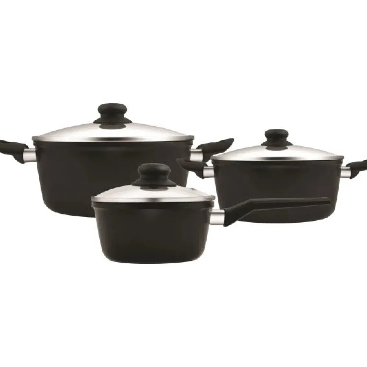 Grydesæt - 3 stk med glaslåg - Aluminium/keramisk belægning