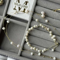 Halskæde ELENA - dobbeltkæde med ægte ferskvandsperler