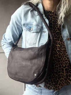 Håndtaske med smuk fletrem - Brown