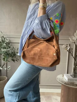 Håndtaske Ruskind cognac