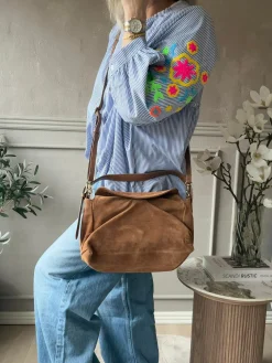 Håndtaske Ruskind cognac