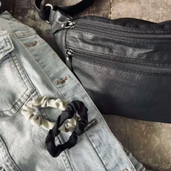 Hårelastikker Scrunchie Black / Grey - 2 stk