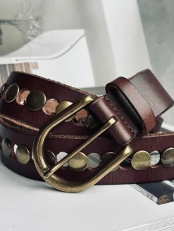 Jeans bælte dekoreret med nitter - Brown