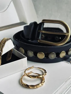 Jeans bælte dekoreret med nitter - Black