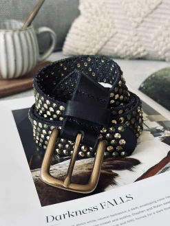 Jeans bælte med nitter - Black / gold