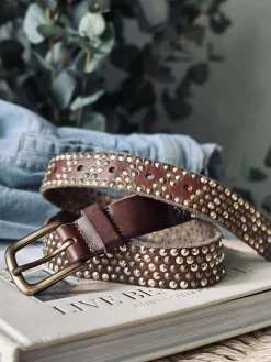 Jeans bælte med nitter - Brown/ gold
