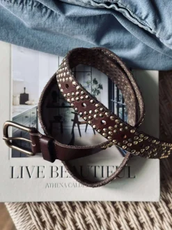 Jeans bælte med nitter - Brown/ gold