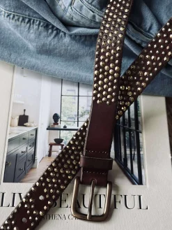 Jeans bælte med nitter - Brown/ gold