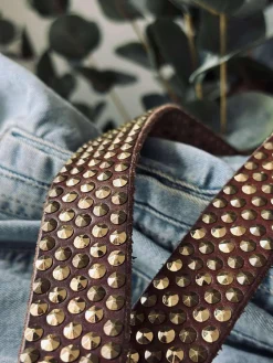 Jeans bælte med nitter - Brown/ gold
