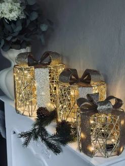 Julegaver med led lys - 3 stk.