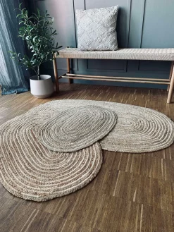 Jutetæppe i flet - Oval